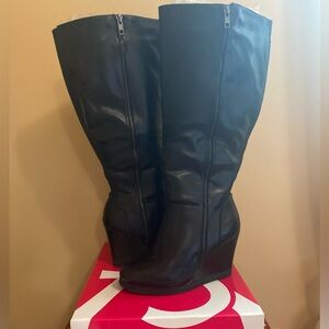 Ashley Stewart Wide Calf Leather Wedge Boot